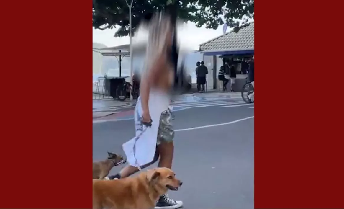 Mulher faz topless em passeio com cachorros e é detida; vídeo