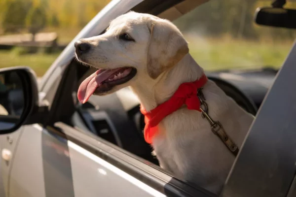 homem coloca cachorro em volante